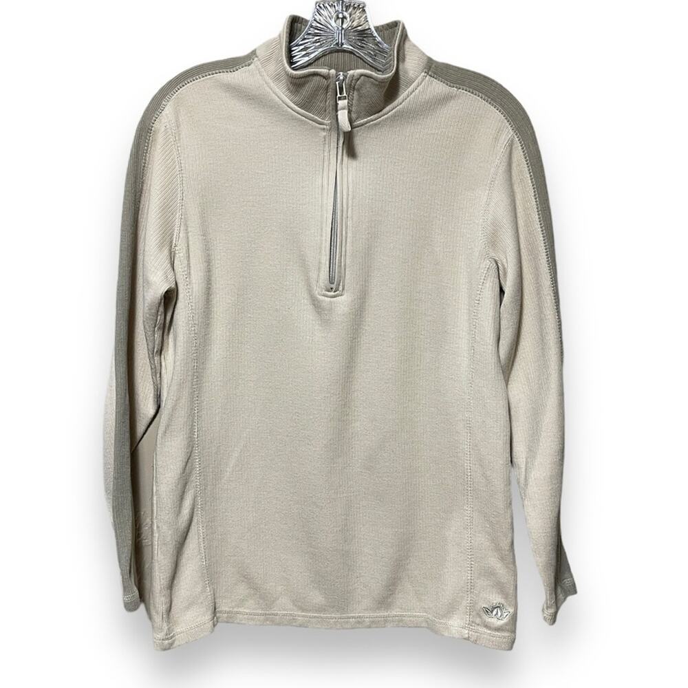 Chaus Organic Yoga Wear Quarter Zip Tan Beige Medium